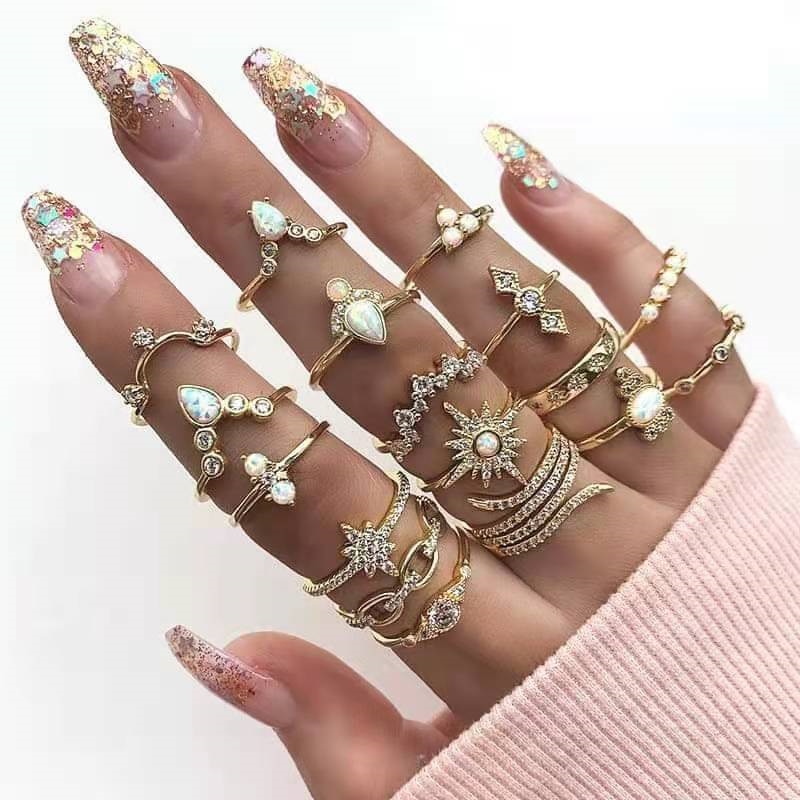 Vintage Hollow Heart Butterfly Rings Set For Women Metal Silver Color Geometric Spiral Shape Ring 22pcs Set 2022 Trendy Jewelry