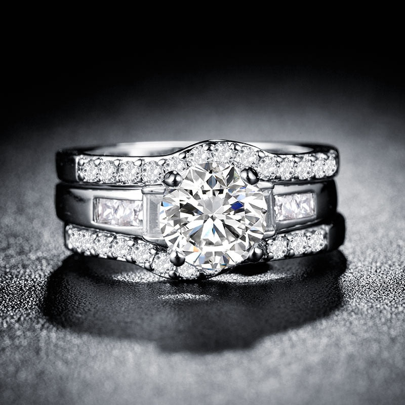 CAOSHI Fashion Wedding Ring Set for Women Dazzling Square Zirconia Luxury Lady Accessories Set Trendy Delicate Bridal Jewelry