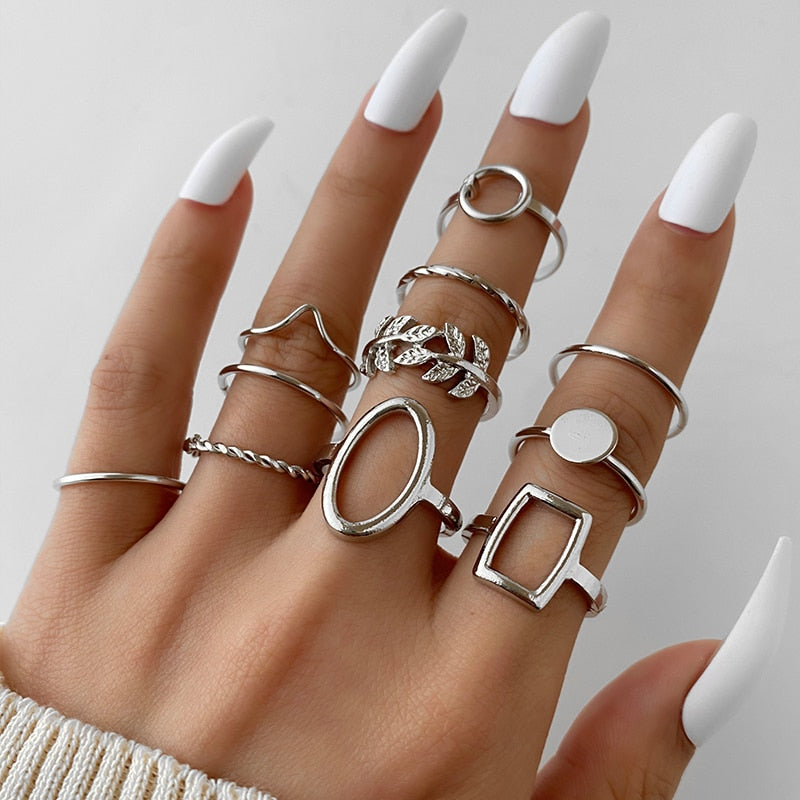 Vintage Hollow Heart Butterfly Rings Set For Women Metal Silver Color Geometric Spiral Shape Ring 22pcs Set 2022 Trendy Jewelry