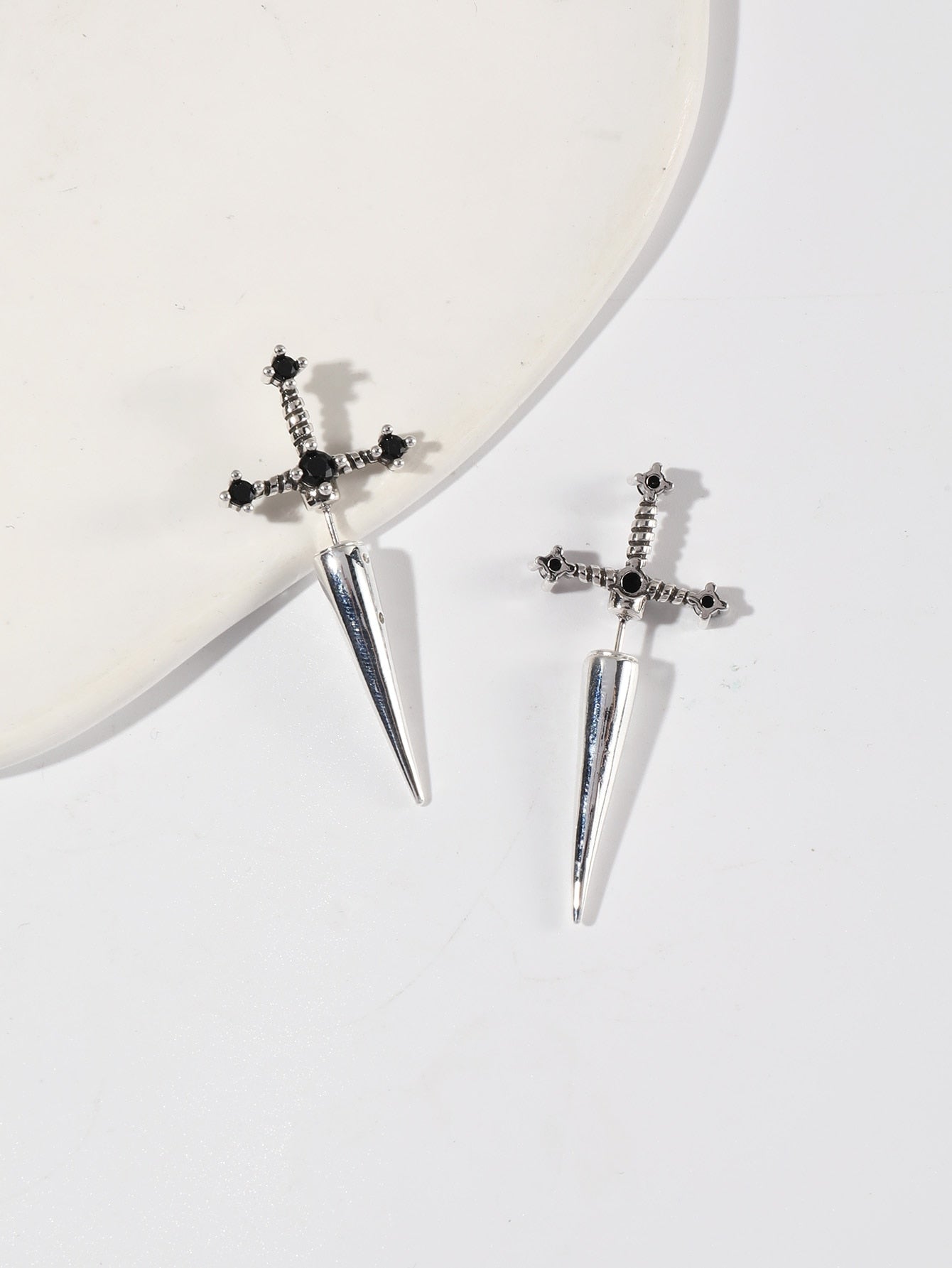 Gothic Kinitial Sword Earrings Vintage Cool Punk Crystal Ear Jacket Goth Dagger Earrings Jewelry Gift For Women