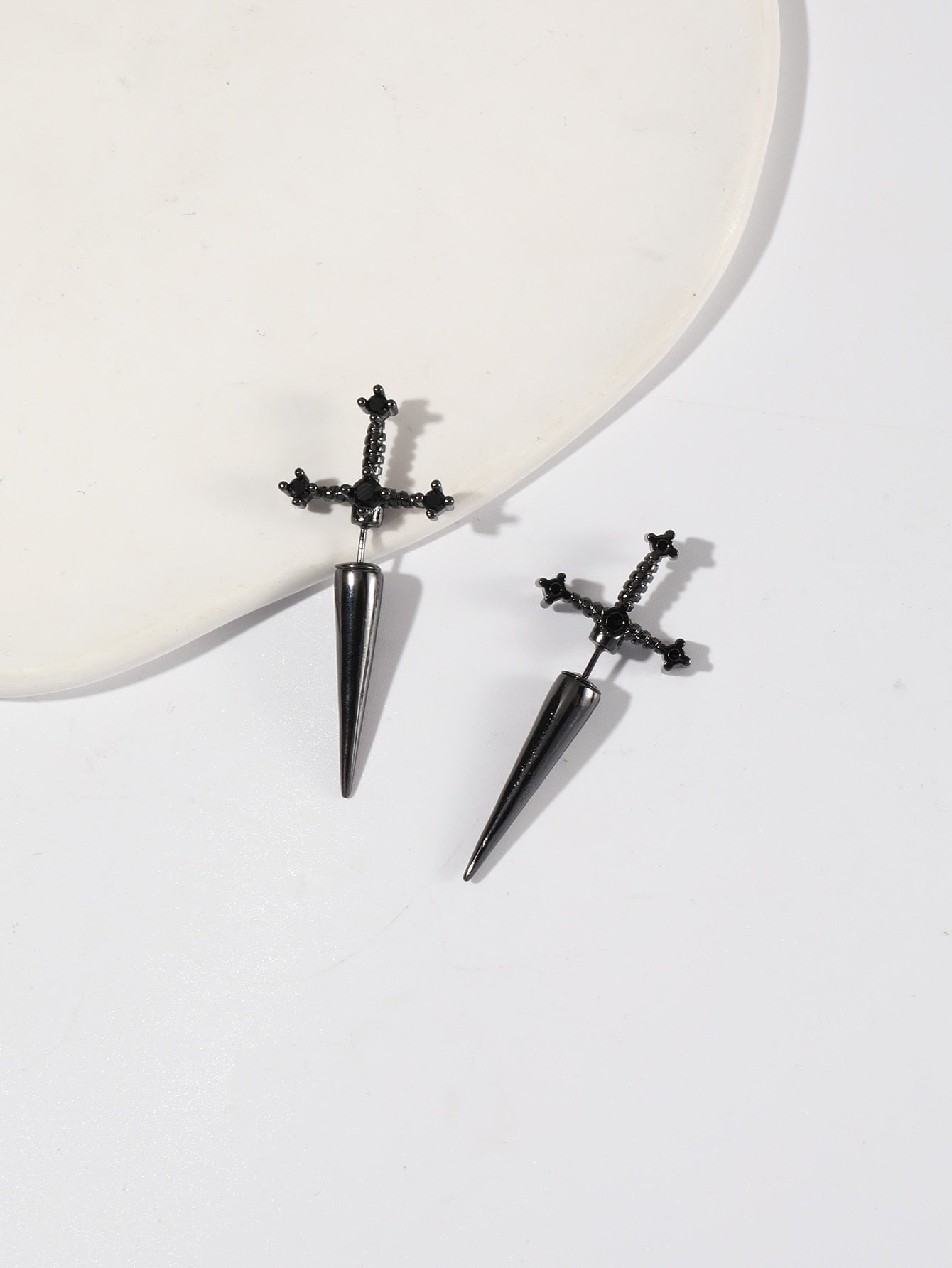 Gothic Kinitial Sword Earrings Vintage Cool Punk Crystal Ear Jacket Goth Dagger Earrings Jewelry Gift For Women