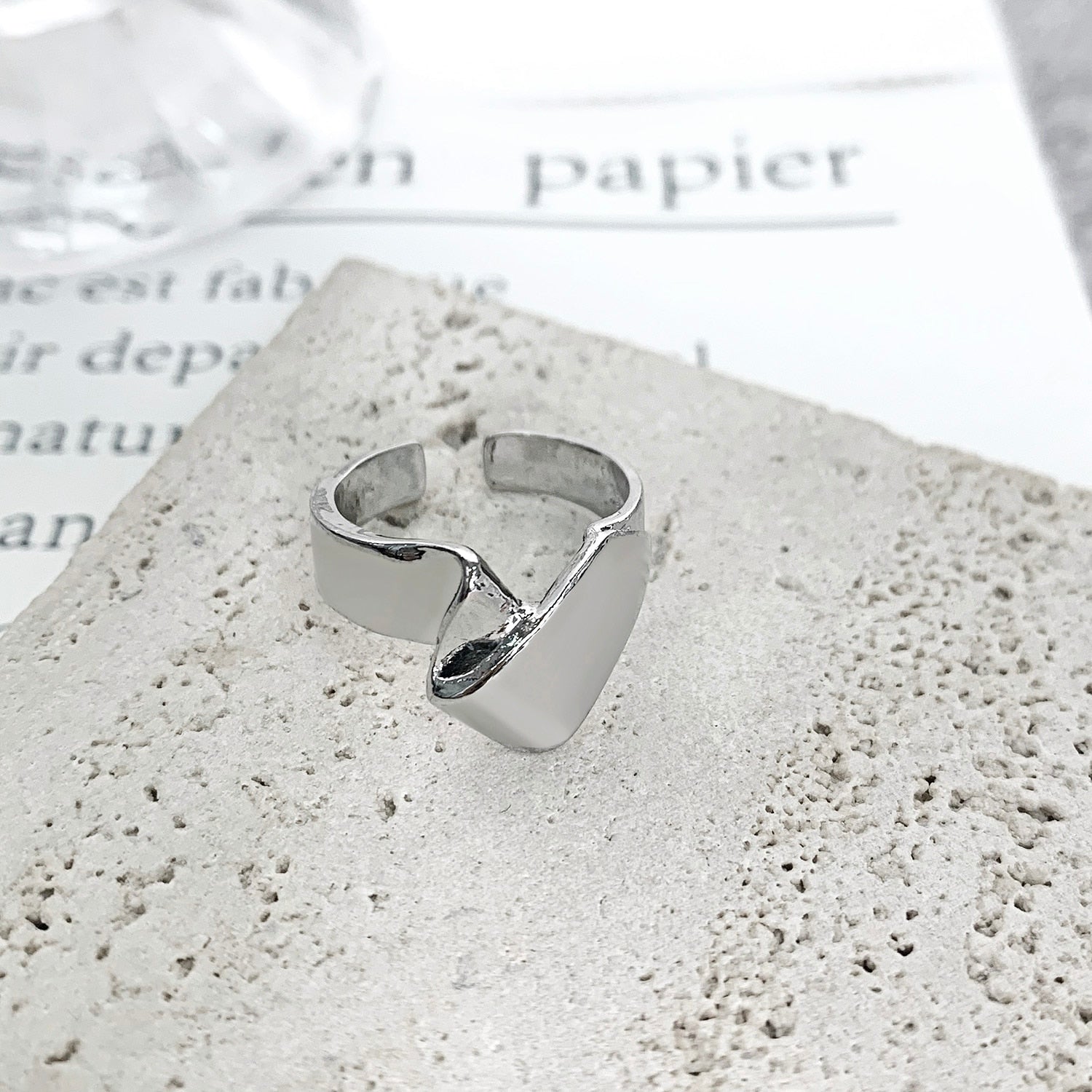 INS Fashion Silver Color Minimalist Irregular Twined Finger Rings Creative Geometric Punk Opening Rings for Women Girls Jewelry