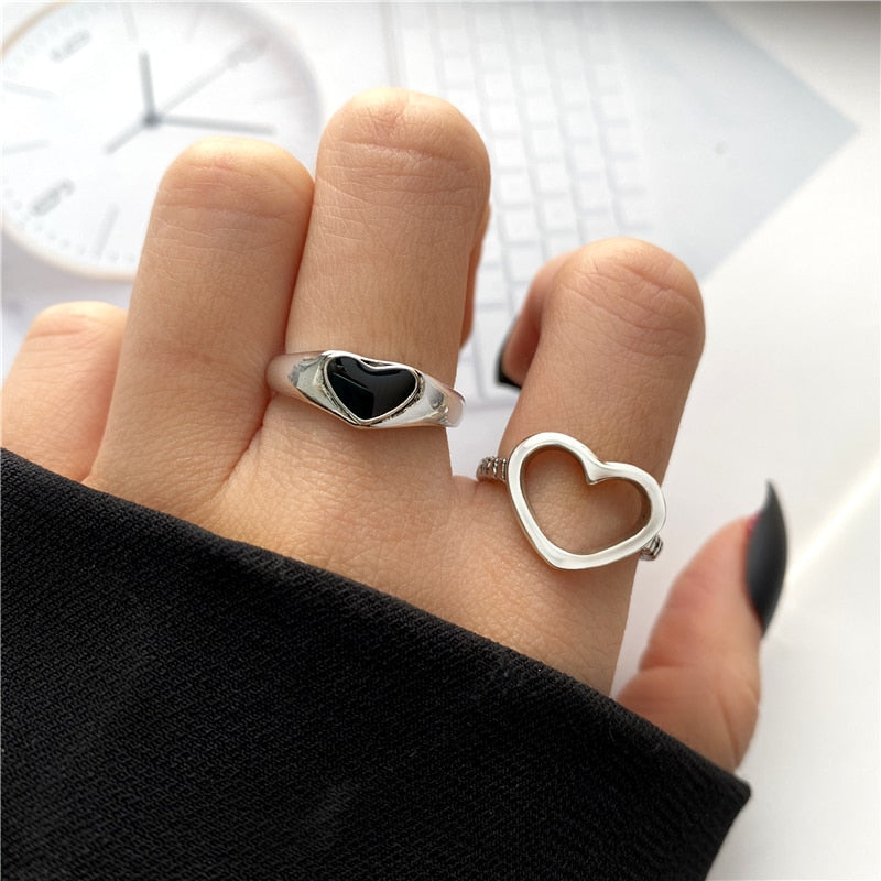 Vintage Hollow Heart Butterfly Rings Set For Women Metal Silver Color Geometric Spiral Shape Ring 22pcs Set 2022 Trendy Jewelry