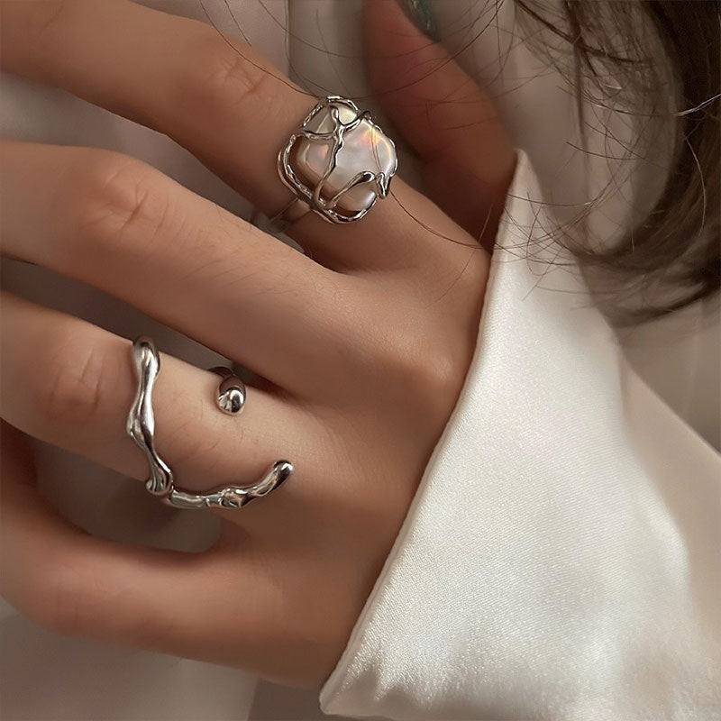 INS Fashion Silver Color Minimalist Irregular Twined Finger Rings Creative Geometric Punk Opening Rings for Women Girls Jewelry