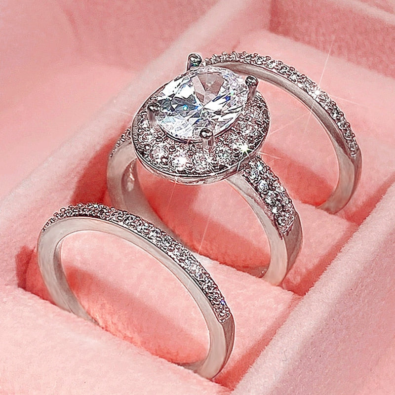 CAOSHI Fashion Wedding Ring Set for Women Dazzling Square Zirconia Luxury Lady Accessories Set Trendy Delicate Bridal Jewelry