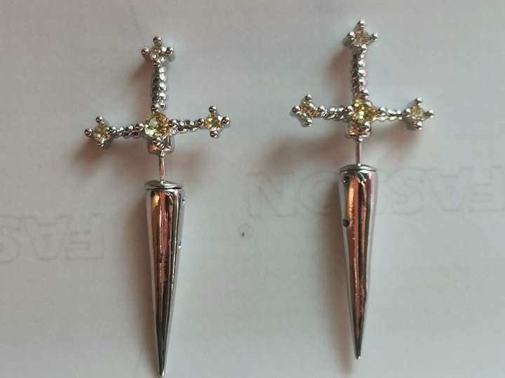 Gothic Kinitial Sword Earrings Vintage Cool Punk Crystal Ear Jacket Goth Dagger Earrings Jewelry Gift For Women