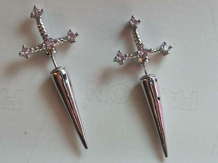 Gothic Kinitial Sword Earrings Vintage Cool Punk Crystal Ear Jacket Goth Dagger Earrings Jewelry Gift For Women
