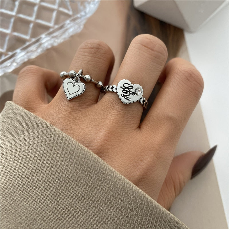 Vintage Hollow Heart Butterfly Rings Set For Women Metal Silver Color Geometric Spiral Shape Ring 22pcs Set 2022 Trendy Jewelry